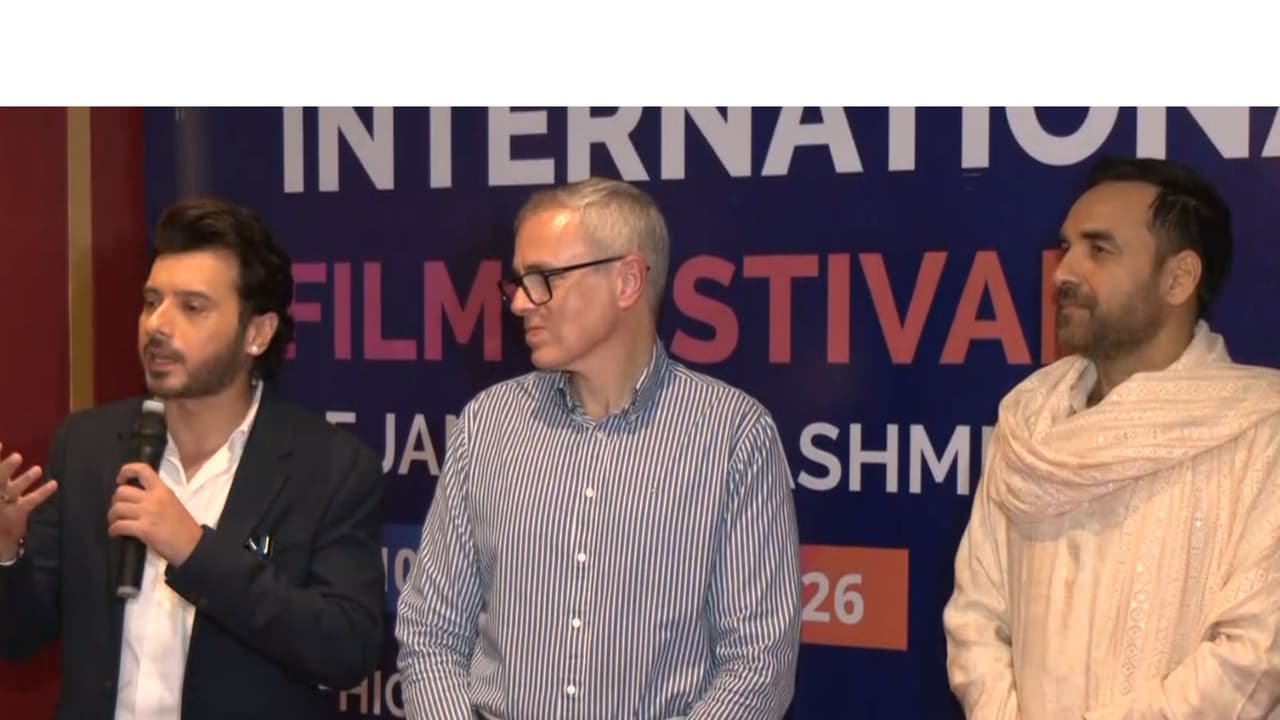 L R Divyendu, Omar Abdullah and Pankaj Tripathi (Photo/ANI) L R Divyendu, Omar Abdullah and Pankaj Tripathi (Photo/ANI)