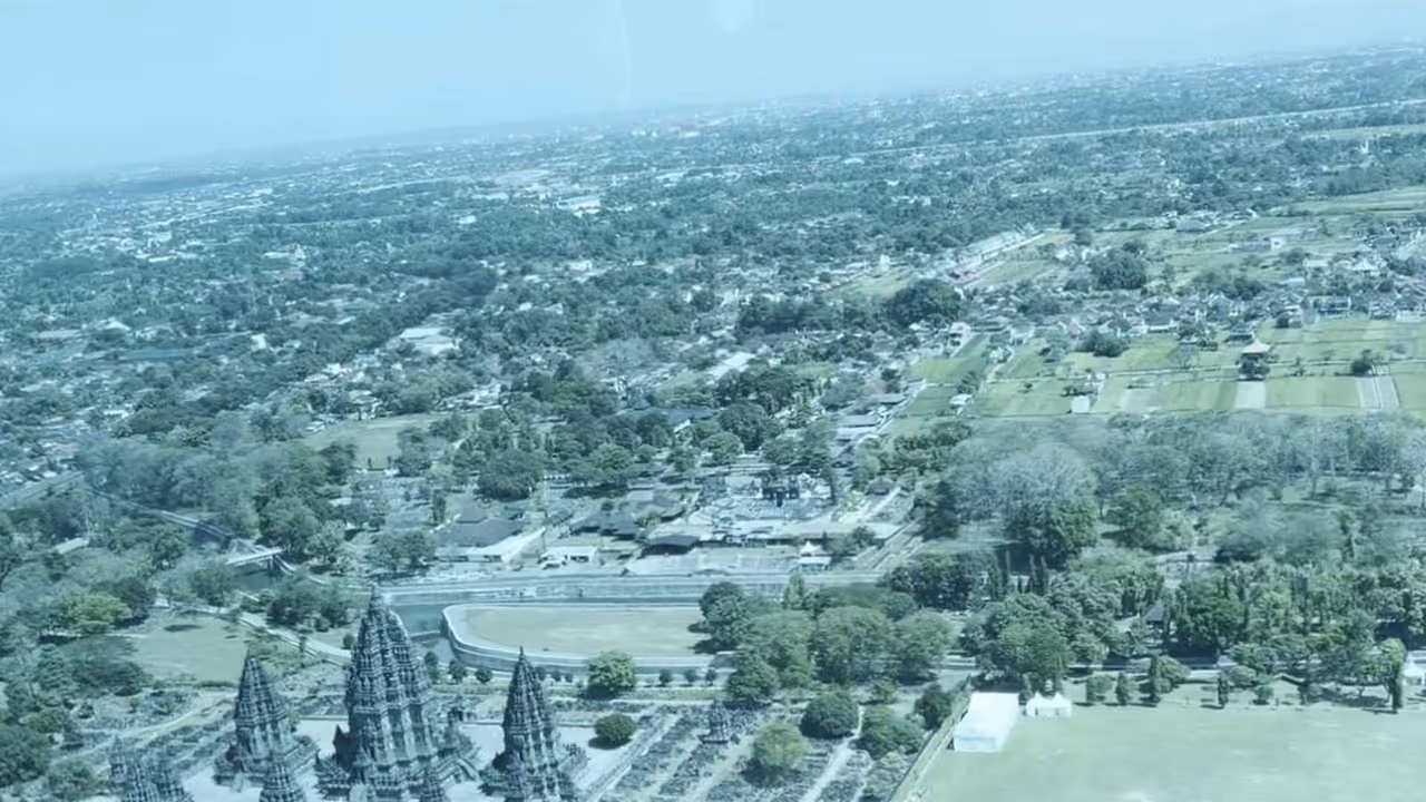 Prime Minister Narendra Modi shares an aerial view of the historic Prambanan Temple Complex from his helicopter while en route from Yogyakarta to the UNESCO World Heritage Site in Indonesia. (Photo: X/@narendramodi) Prime Minister Narendra Modi shares an aerial view of the historic Prambanan Temple Complex from his helicopter while en route from Yogyakarta to the UNESCO World Heritage Site in Indonesia. (Photo: X/@narendramodi)