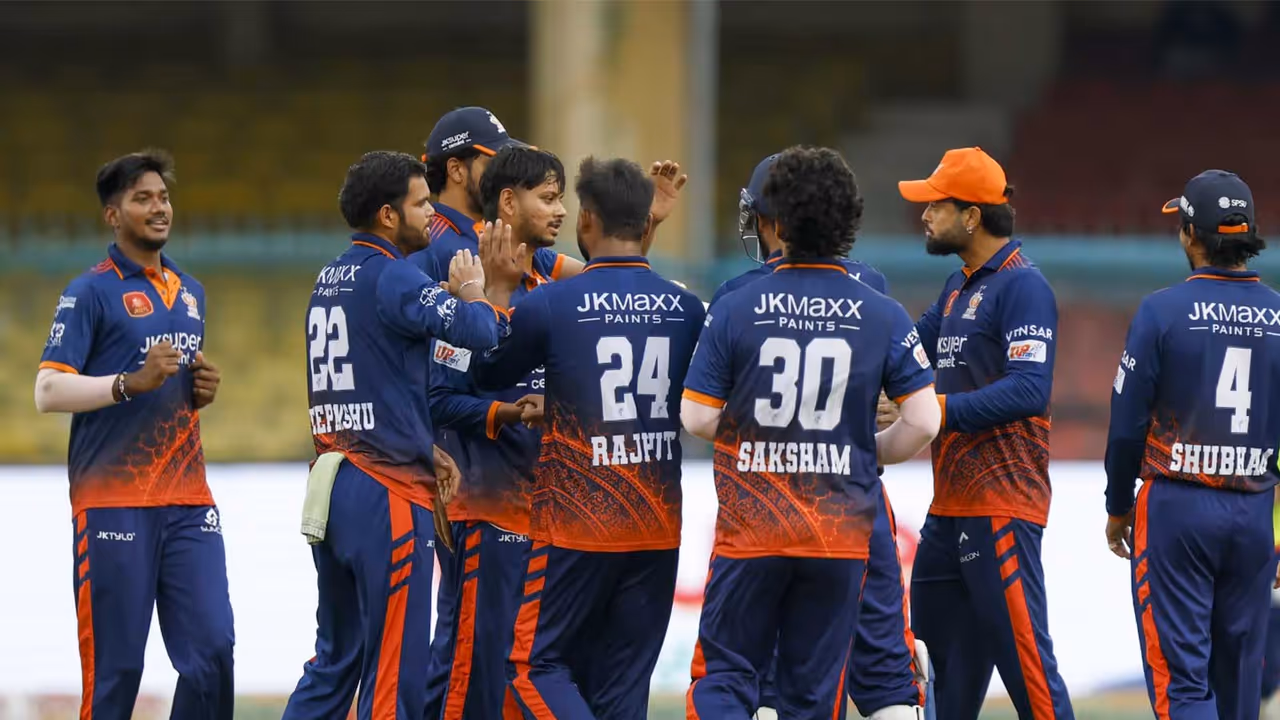 Kashi Rudras players celebrating after taking a wicket in a UPT20 League 2026 match (Photo: UPT20 League) Kashi Rudras players celebrating after taking a wicket in a UPT20 League 2026 match (Photo: UPT20 League)