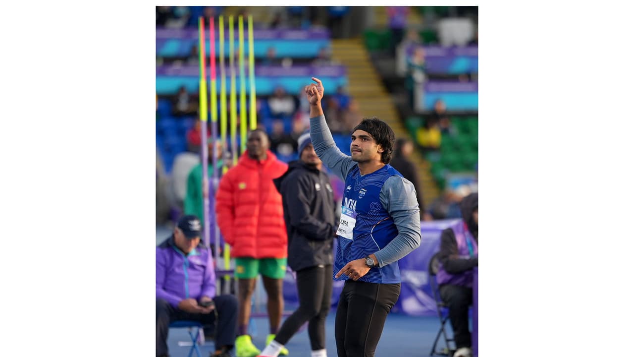 Olympic medallist Neeraj Chopra in action during CWG 2026 event at Glasgow (Photo: X/@rajnathsingh) Olympic medallist Neeraj Chopra in action during CWG 2026 event at Glasgow (Photo: X/@rajnathsingh)
