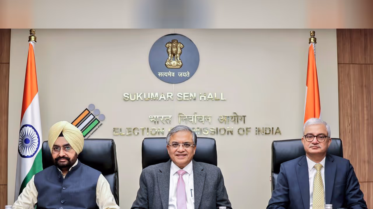 Chief Election Commissioner Gyanesh Kumar, Election commissioners Sukhbir Singh Sandhu and Vivek Joshi (Photo/ANI) Chief Election Commissioner Gyanesh Kumar, Election commissioners Sukhbir Singh Sandhu and Vivek Joshi (Photo/ANI)