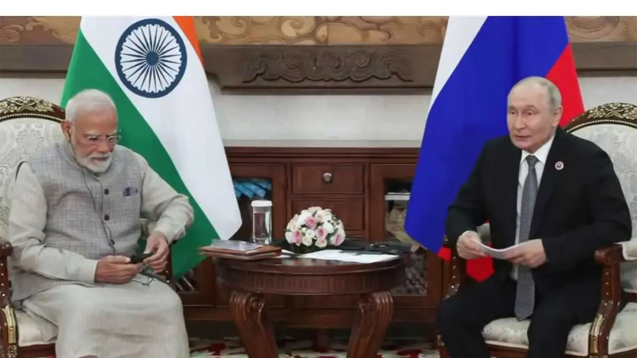 Prime Minister Narendra Modi holds bilateral meeting with Russian President Vladimir Putin (Photo/ANI/DD) Prime Minister Narendra Modi holds bilateral meeting with Russian President Vladimir Putin (Photo/ANI/DD)
