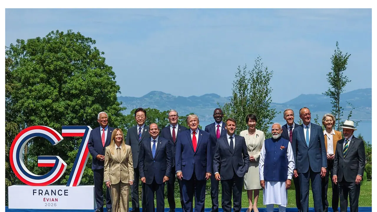G7 world leaders stand together for a group photo at the Summit (Photo/ANI) G7 world leaders stand together for a group photo at the Summit (Photo/ANI)