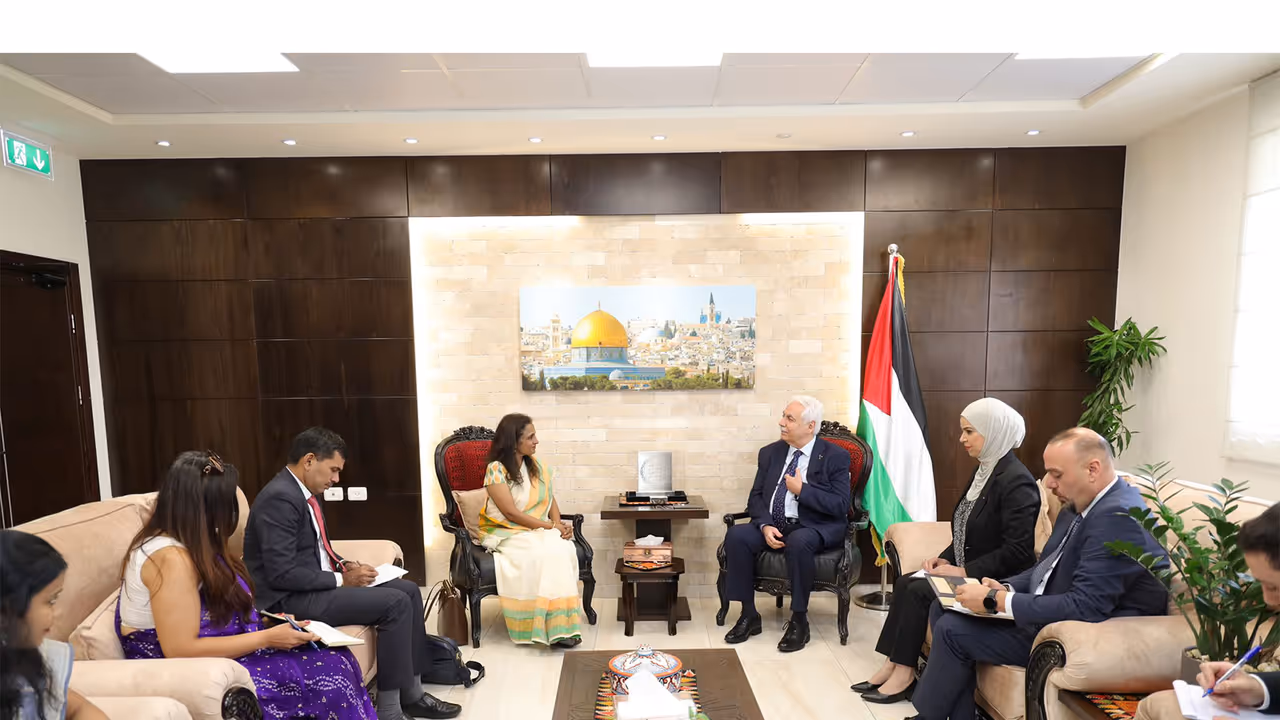 MEA Secretary (Consular, Passport and Visa, and Overseas Indian Affairs) Sripriya Ranganathan meets Palestinian Health Minister Majed Abu Ramadan in Ramallah (Photo/X/@ROIRamallah) MEA Secretary (Consular, Passport and Visa, and Overseas Indian Affairs) Sripriya Ranganathan meets Palestinian Health Minister Majed Abu Ramadan in Ramallah (Photo/X/@ROIRamallah)