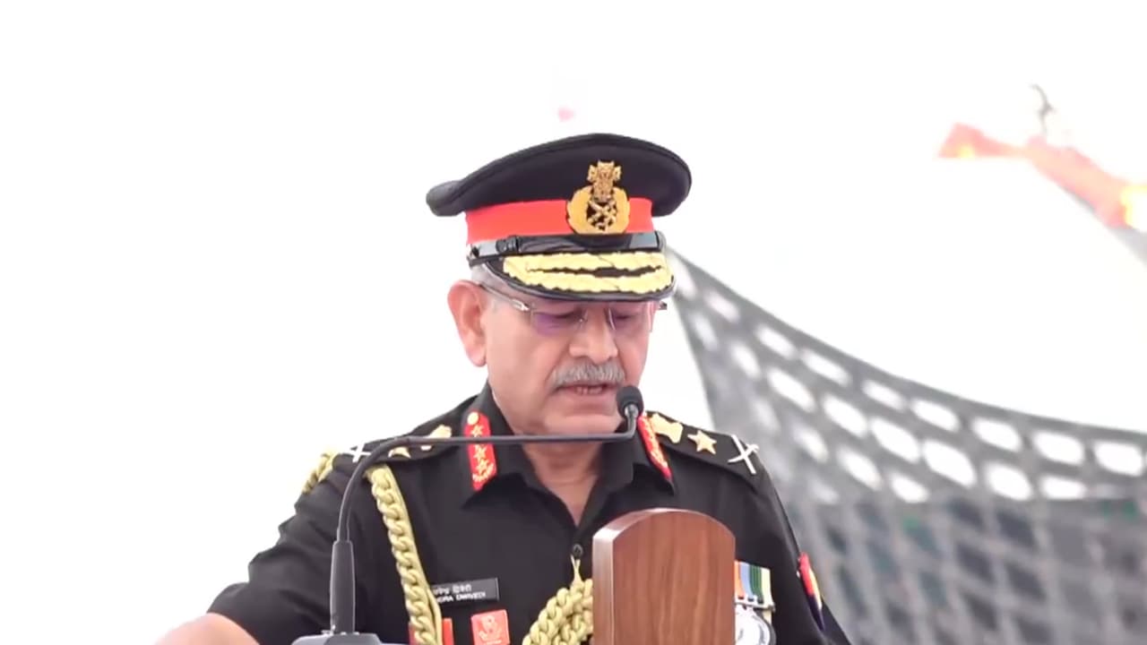 COAS Upendra Dwivedi during commissioning of INS Mahe. (Photo/ANI)