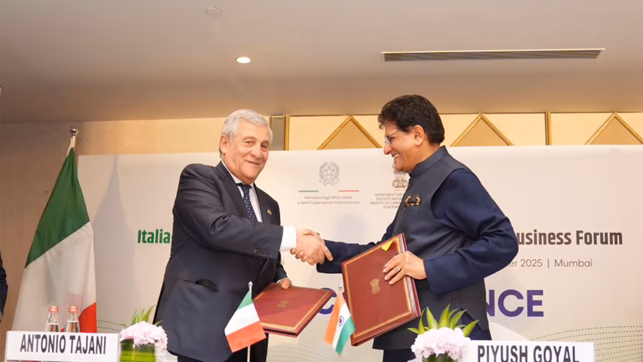 Commerce Minister Piyush Goyal with Italy’s Deputy Prime Minister Antonio Tajani. (Photo: X/PiyushGoyal) Commerce Minister Piyush Goyal with Italy’s Deputy Prime Minister Antonio Tajani. (Photo: X/PiyushGoyal)