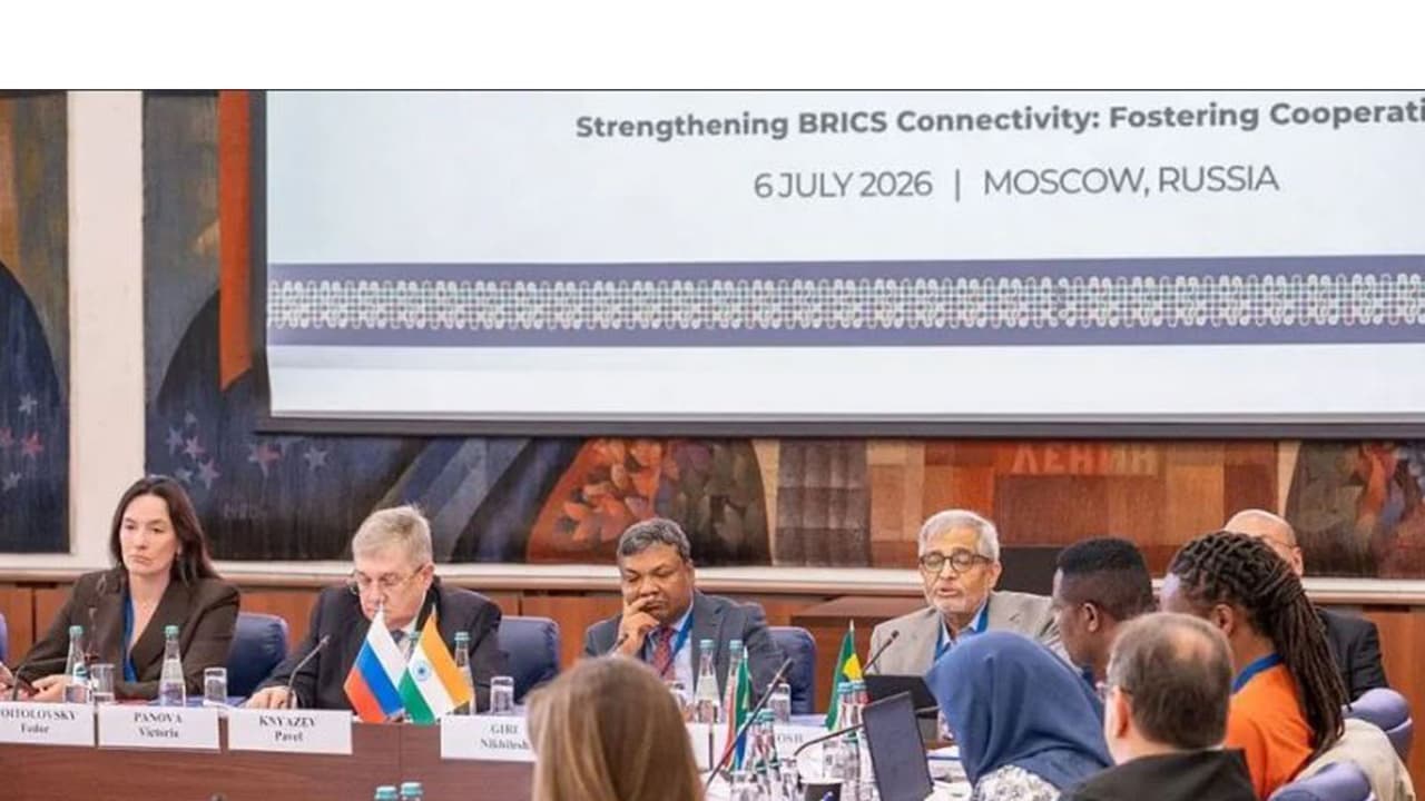 Visual from conference on 'Strengthening BRICS Connectivity: Fostering Cooperation' in Moscow, Russia (Photo/TV BRICS) Visual from conference on 'Strengthening BRICS Connectivity: Fostering Cooperation' in Moscow, Russia (Photo/TV BRICS)