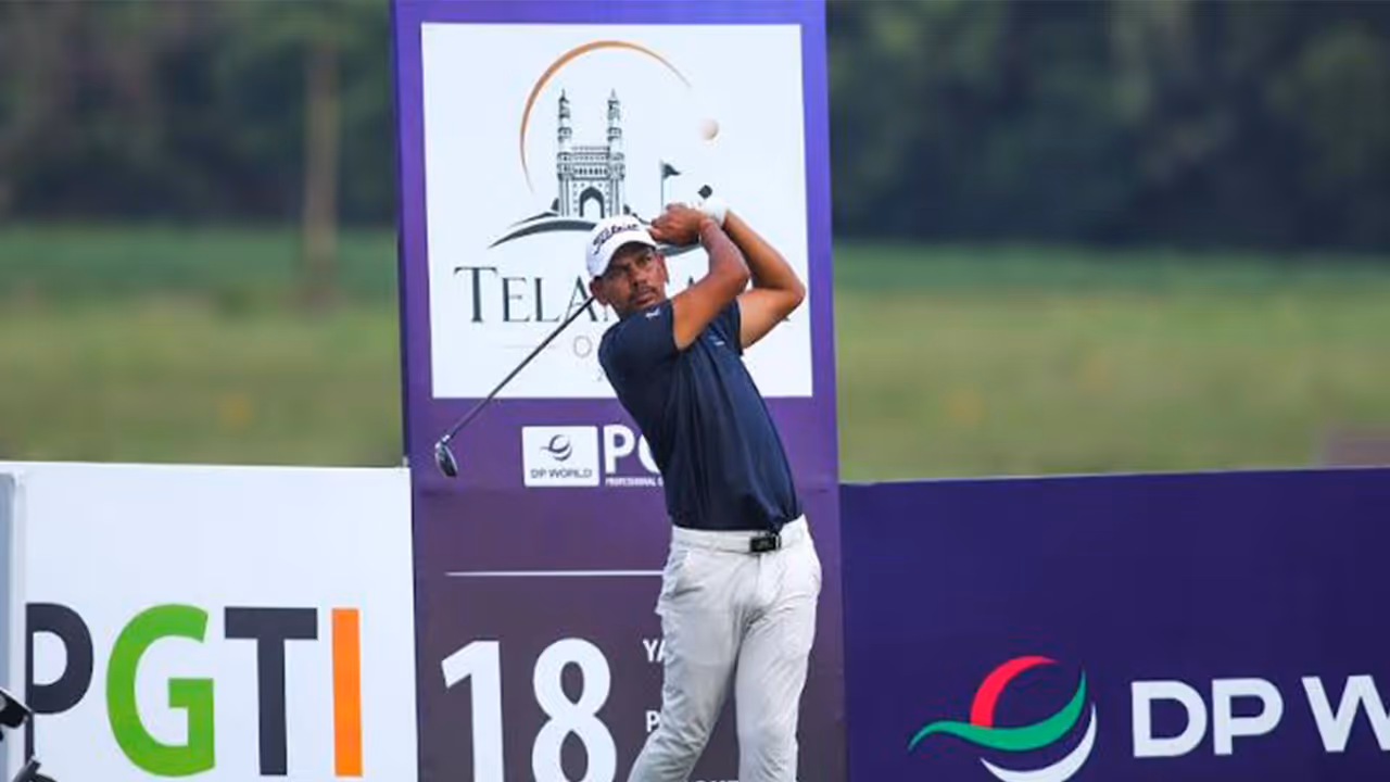 India golfer Akshay Sharma in action during Telangana Open 2026 (Image: PGTI) India golfer Akshay Sharma in action during Telangana Open 2026 (Image: PGTI)
