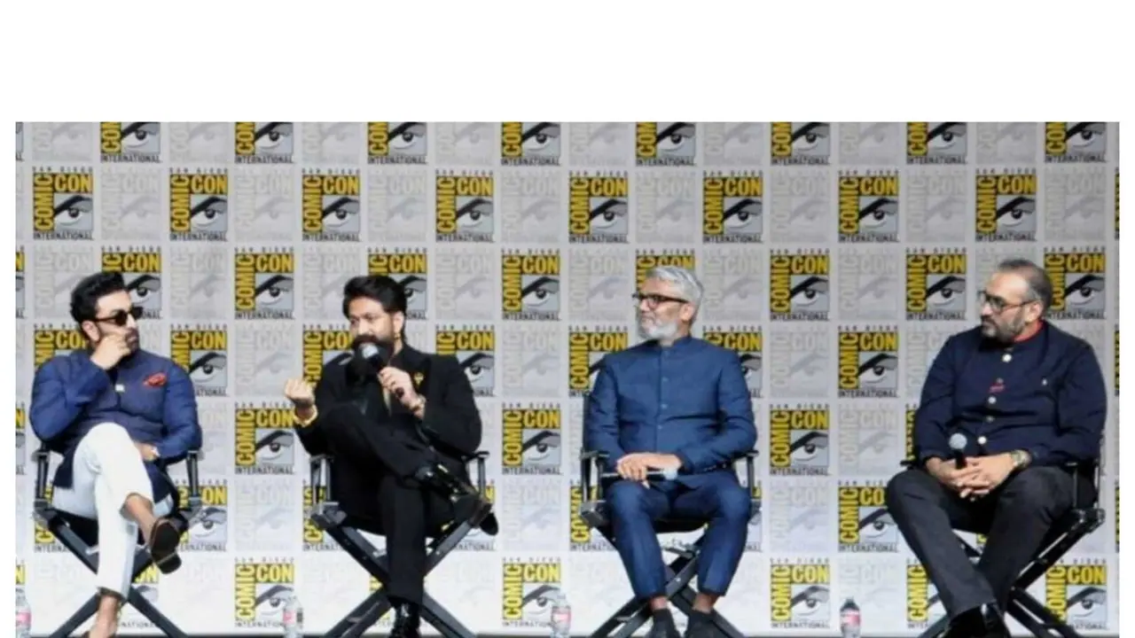 Ranbir Kapoor, Yash, director Nitesh Tiwari, producer Namit Malhotra at San Diego Comic Con (Photo/Instagram@comic_con) Ranbir Kapoor, Yash, director Nitesh Tiwari, producer Namit Malhotra at San Diego Comic Con (Photo/Instagram@comic_con)