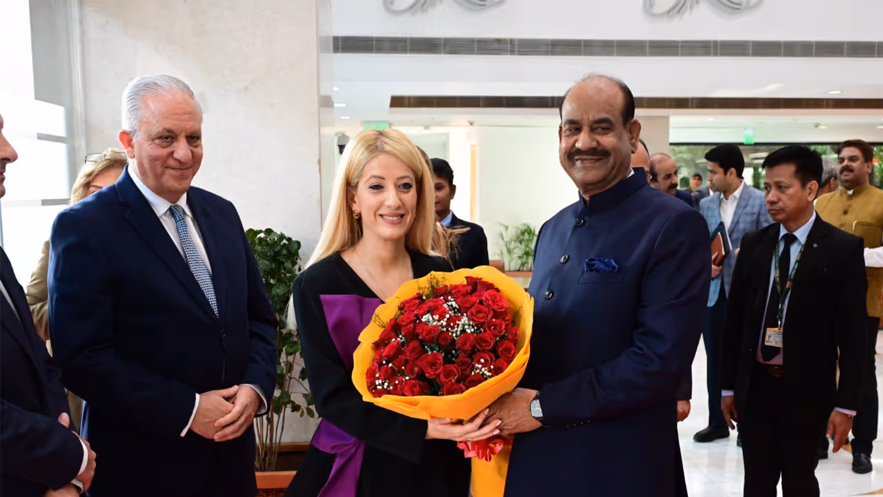Lok Sabha Speaker Om Birla meets Annita Demetriou, President of the House of Representatives (Photo: X/@ombirlakota Lok Sabha Speaker Om Birla meets Annita Demetriou, President of the House of Representatives (Photo: X/@ombirlakota