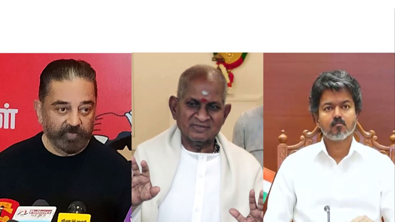 Actor Kamal Haasan, Music mastereo Ilaiyaraaja and Tamil Nadu Chief Minister Vijay (Photo/ANI) Actor Kamal Haasan, Music mastereo Ilaiyaraaja and Tamil Nadu Chief Minister Vijay (Photo/ANI)