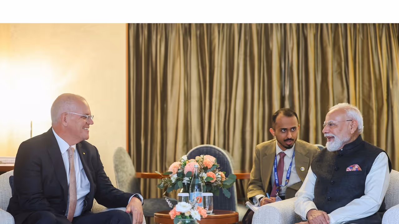 Former Australian PM Scott Morrison (L) along with PM Narendra Modi (R) )(Photo/@narendramodi) Former Australian PM Scott Morrison (L) along with PM Narendra Modi (R) )(Photo/@narendramodi)