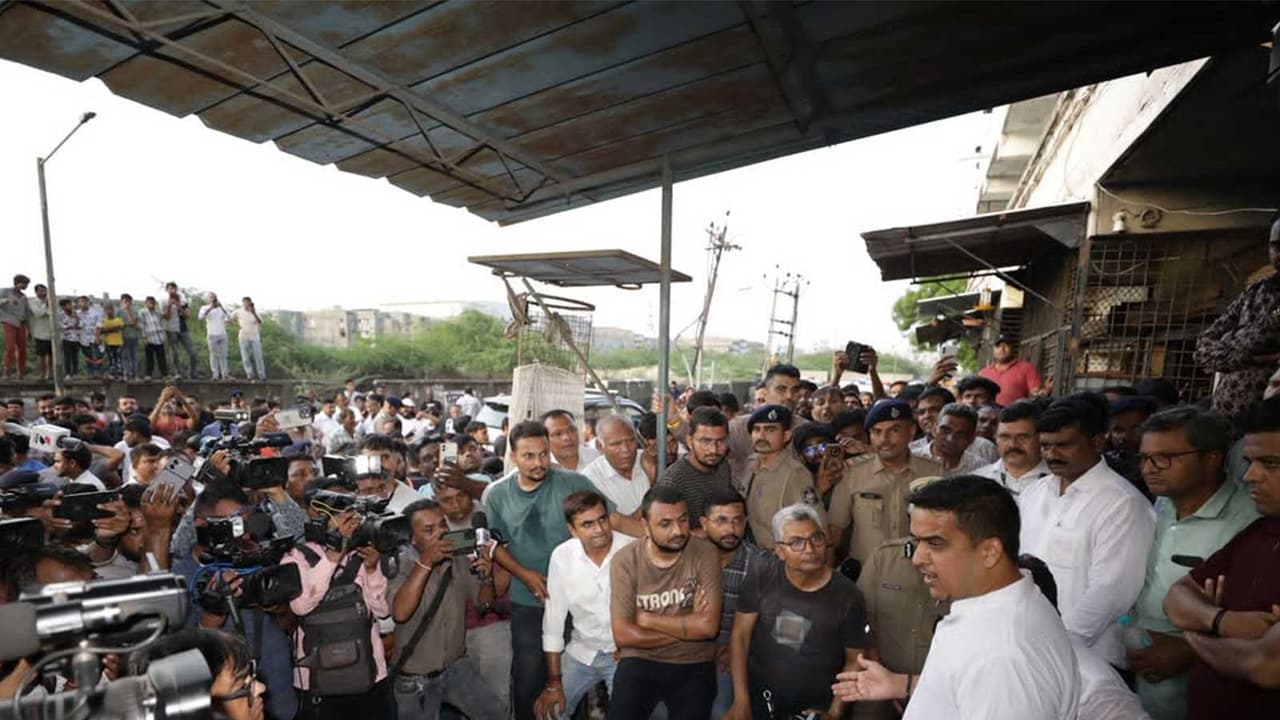 Gujarat Deputy CM Harsh Sanghavi visits rain hit Maruti Industrial Estate in Pandesara and Millennium Textile Market in Surat to assess the impact of heavy rains (Photo: Gujarat CMO) Gujarat Deputy CM Harsh Sanghavi visits rain hit Maruti Industrial Estate in Pandesara and Millennium Textile Market in Surat to assess the impact of heavy rains (Photo: Gujarat CMO)
