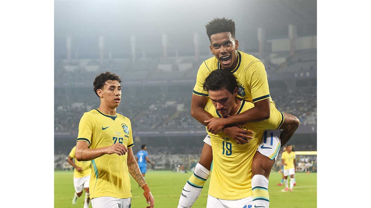 Brazil players celebrating during the match. (Photo: ANI) Brazil players celebrating during the match. (Photo: ANI)