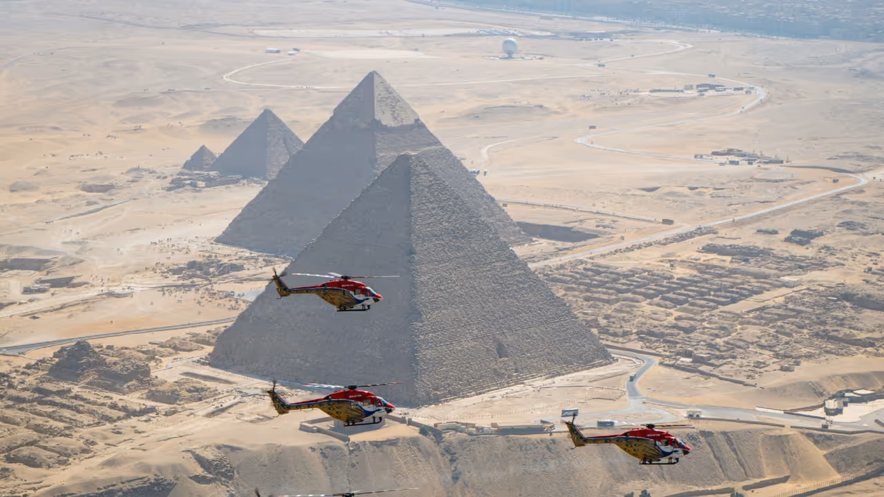IAF’s Sarang Helicopter Team in Egypt for El Alamein International Airshow (Photo/PIB/MinistryofDefence) IAF’s Sarang Helicopter Team in Egypt for El Alamein International Airshow (Photo/PIB/MinistryofDefence)