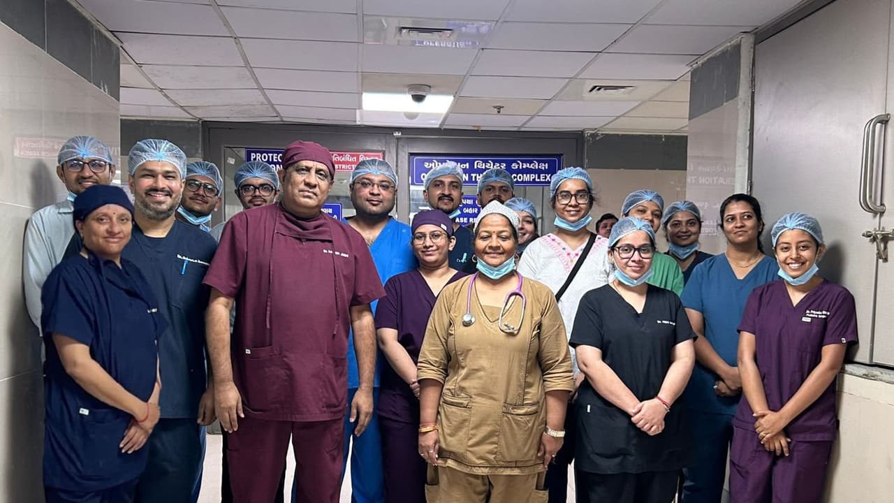 Doctors from the Paediatric Surgery Department at Ahmedabad Civil Hospital (Photo/Gujarat CMO) Doctors from the Paediatric Surgery Department at Ahmedabad Civil Hospital (Photo/Gujarat CMO)