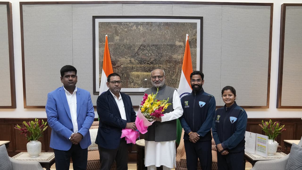 India Men, Women Lacrosse team captains meet Vice President Radhakrishnan (Photo: Office of Vice President of India) India Men, Women Lacrosse team captains meet Vice President Radhakrishnan (Photo: Office of Vice President of India)