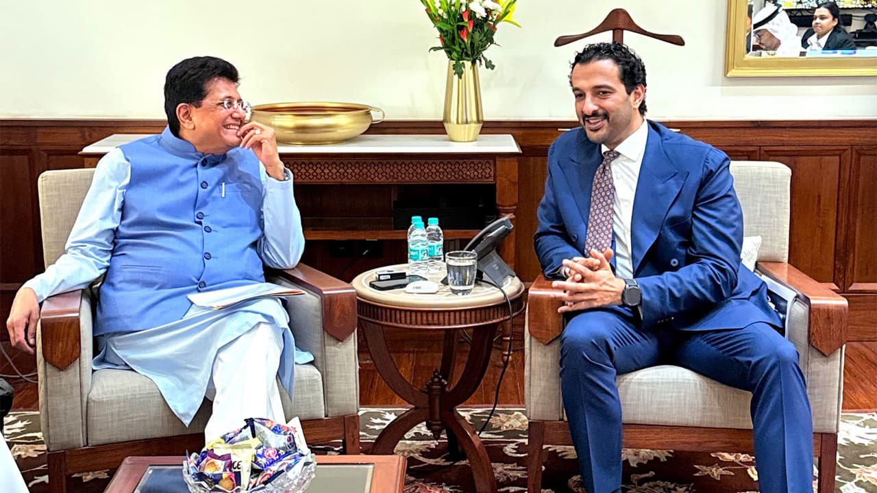 Piyush Goyal with UAE minister Abdulla bin Touq Al Marri (Photo/@PiyushGoyal) Piyush Goyal with UAE minister Abdulla bin Touq Al Marri (Photo/@PiyushGoyal)