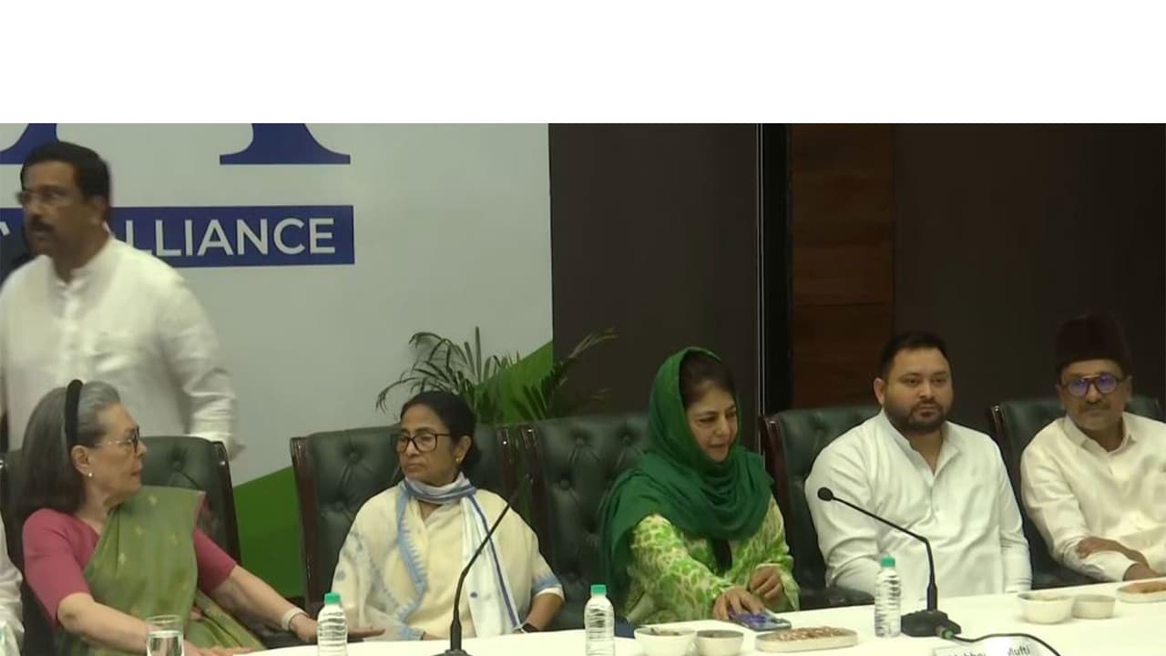 Congress parliamentary party chairperson Sonia Gandhi with TMC chief Mamata Banerjee and other INDIA bloc leaders (Photo/ANI) Congress parliamentary party chairperson Sonia Gandhi with TMC chief Mamata Banerjee and other INDIA bloc leaders (Photo/ANI)