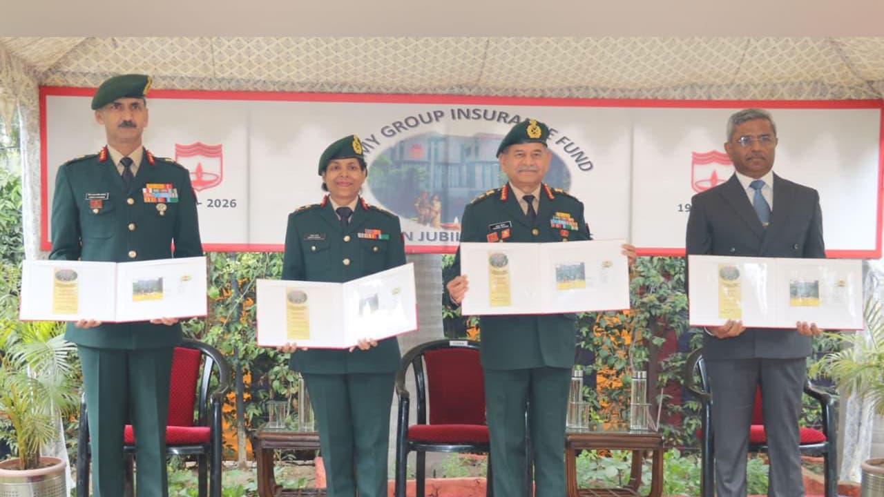 COAS unveils Special Day Cover on Golden Jubilee of Army Group Insurance Fund. (Photo: Indian Army) COAS unveils Special Day Cover on Golden Jubilee of Army Group Insurance Fund. (Photo: Indian Army)