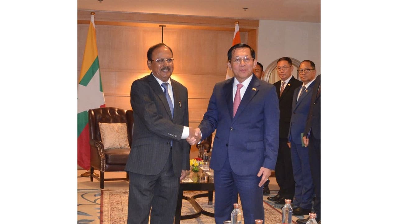National Security Advisor Ajit Doval with Myanmar President U Min Aung Hlaing (Photo: X@MEAIndia) National Security Advisor Ajit Doval with Myanmar President U Min Aung Hlaing (Photo: X@MEAIndia)