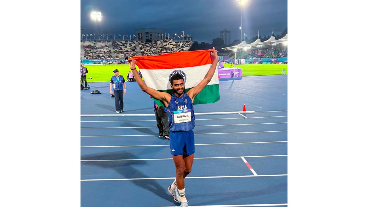 Sarvesh Kushare celebrating with Indian flag. (Photo: X/@KirenRijiju) Sarvesh Kushare celebrating with Indian flag. (Photo: X/@KirenRijiju)