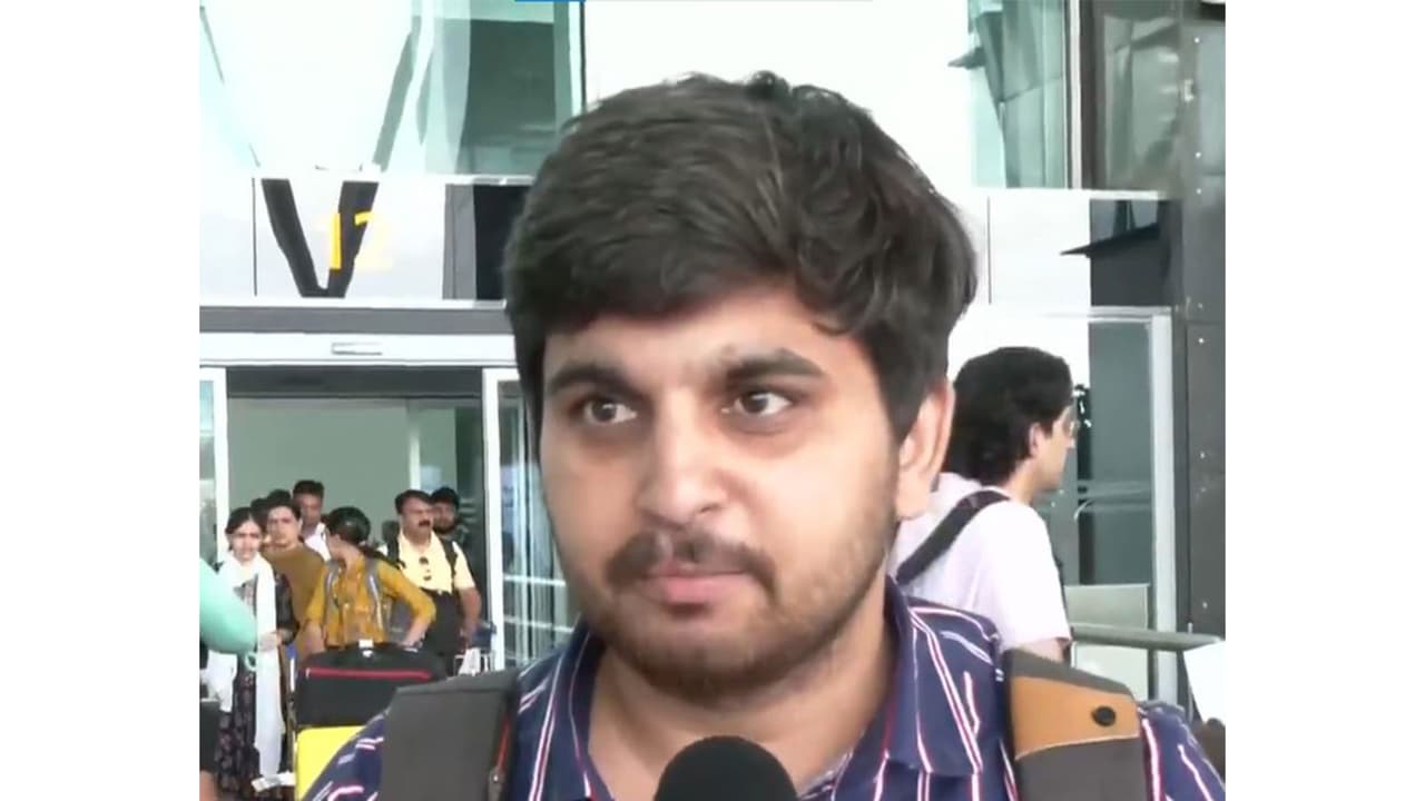 Akash Singh, passenger onboard first commerical flight from Noida airport to Bengaluru (Photo/ANI) Akash Singh, passenger onboard first commerical flight from Noida airport to Bengaluru (Photo/ANI)