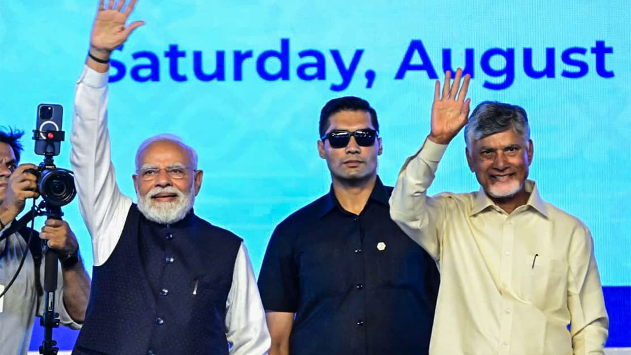 PM Modi at the foundation stone laying and inauguration of various projects at Bhogapuram (Photo/ANI) PM Modi at the foundation stone laying and inauguration of various projects at Bhogapuram (Photo/ANI)