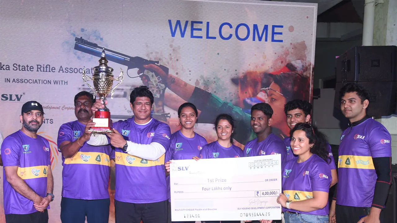 Trigger Tacticians with the trophy. (Photo/Shooting League of Karnataka) Trigger Tacticians with the trophy. (Photo/Shooting League of Karnataka)
