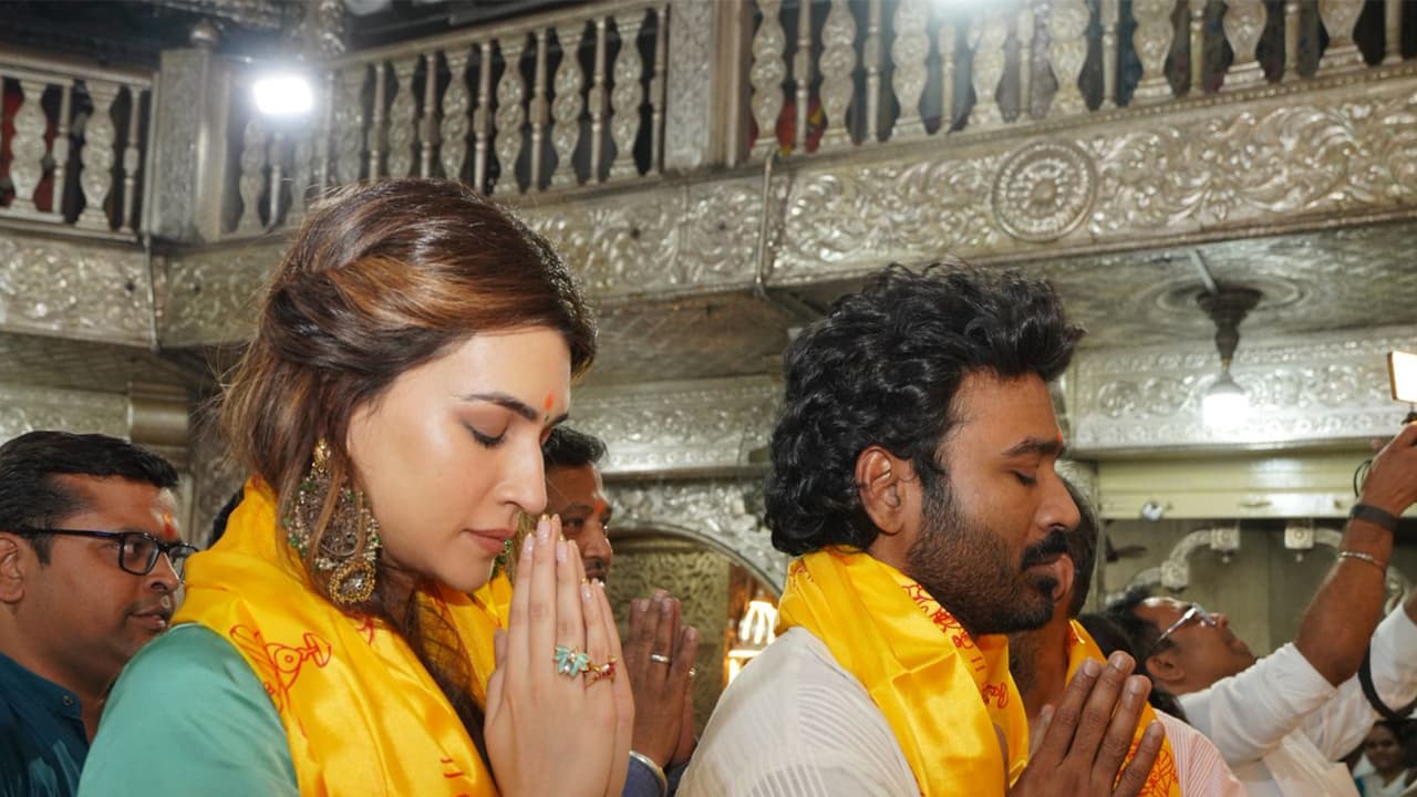 Kriti Sanon and Dhanush at temple in Pune (Image source: T Series team)