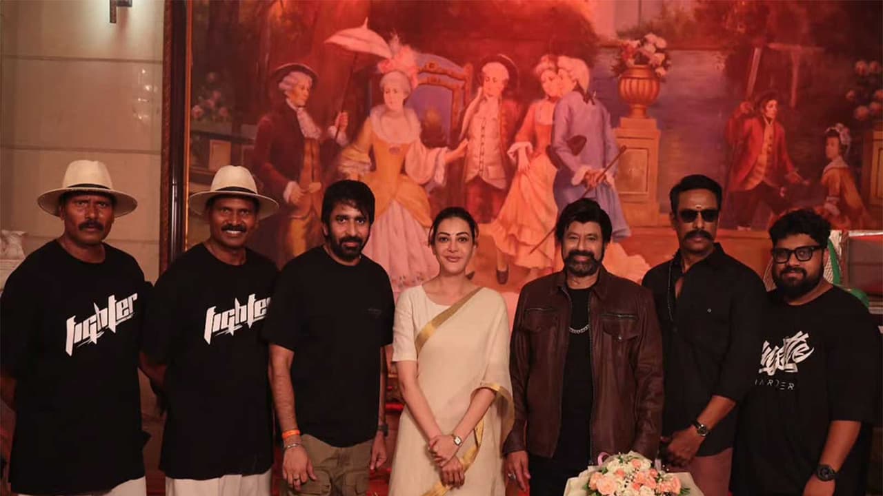 Kajal Aggarwal, Gopichand Mallineni and Nandamuri Balakrishna along with others (Photo/Instagram@vriddhicinemas) Kajal Aggarwal, Gopichand Mallineni and Nandamuri Balakrishna along with others (Photo/Instagram@vriddhicinemas)