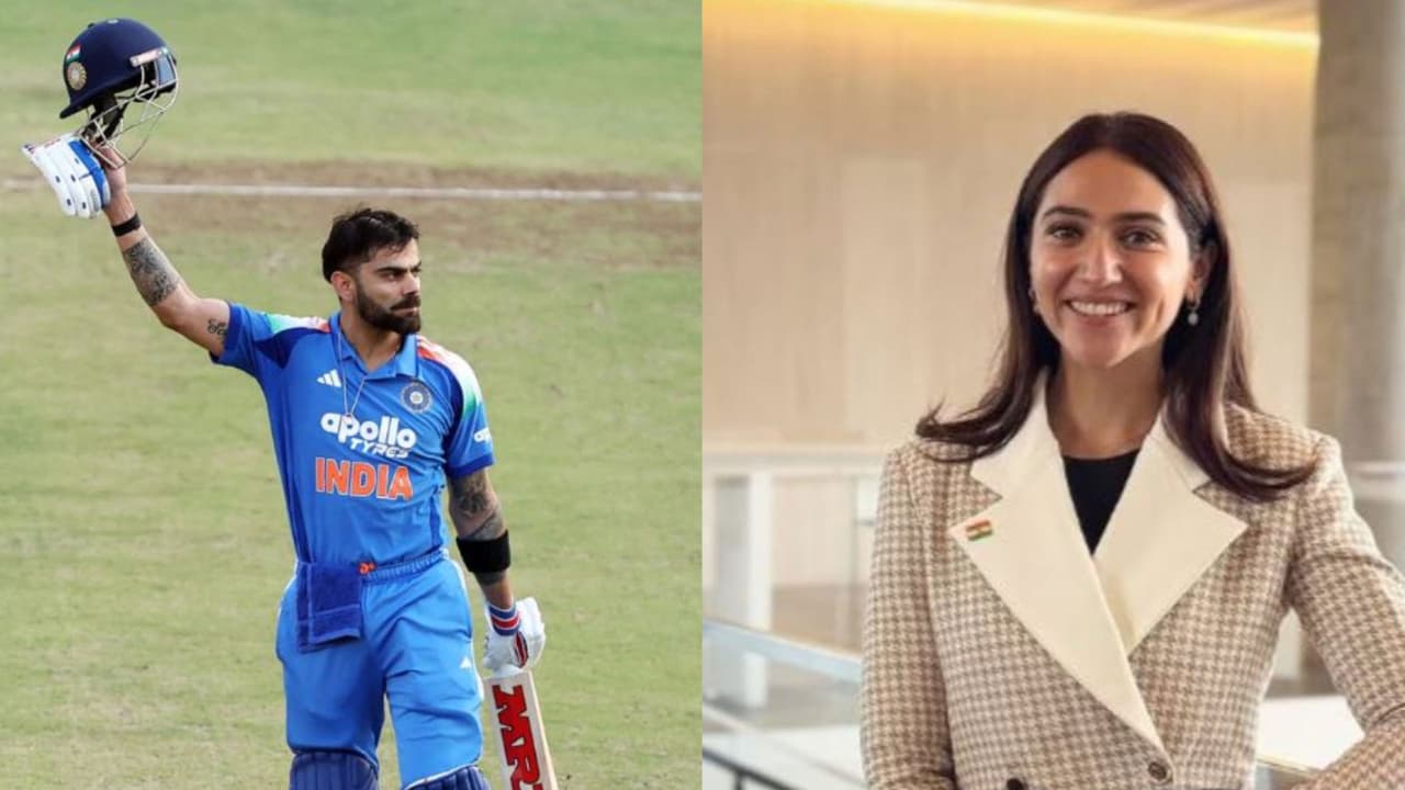 Cricketer Virat Kohli (Pic source: ANI), sports presenter Sahiba Bali (Image source: Instagram@sahibabali) Cricketer Virat Kohli (Pic source: ANI), sports presenter Sahiba Bali (Image source: Instagram@sahibabali)