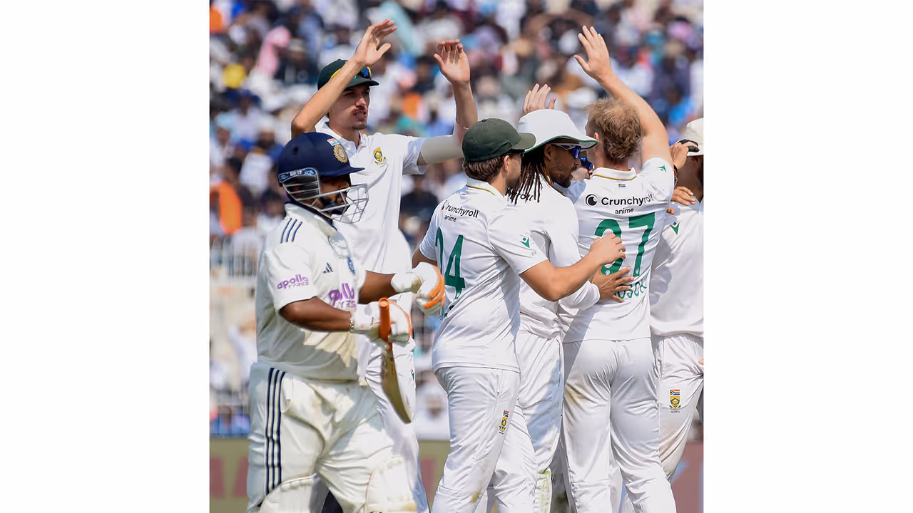 South African team celebrating after Rishabh Pant's wicket (Photo: ANI) South African team celebrating after Rishabh Pant's wicket (Photo: ANI)