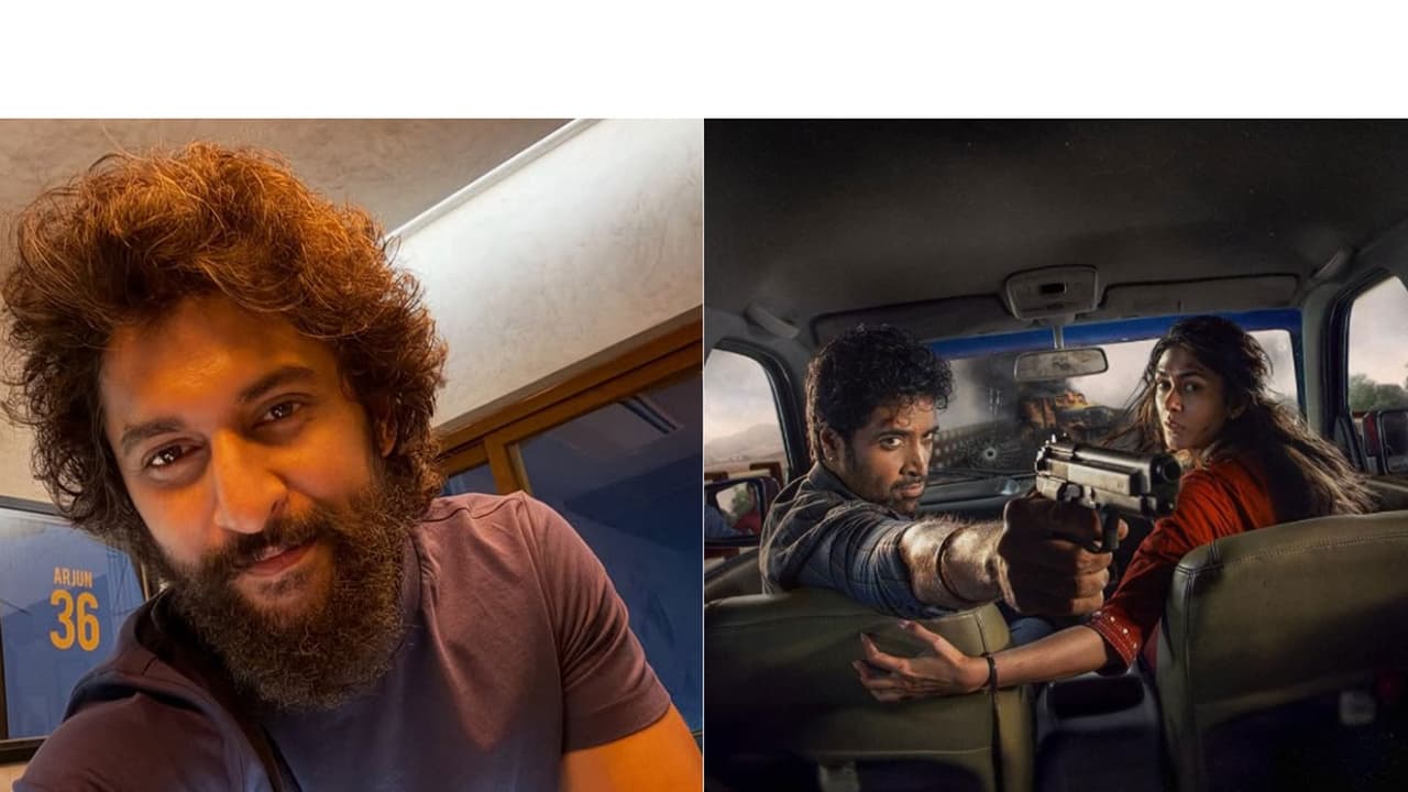 Nani (L) Dacoit poster (R) (Photos/instagram/@nameisnani, @adivisesh) Nani (L) Dacoit poster (R) (Photos/instagram/@nameisnani, @adivisesh)