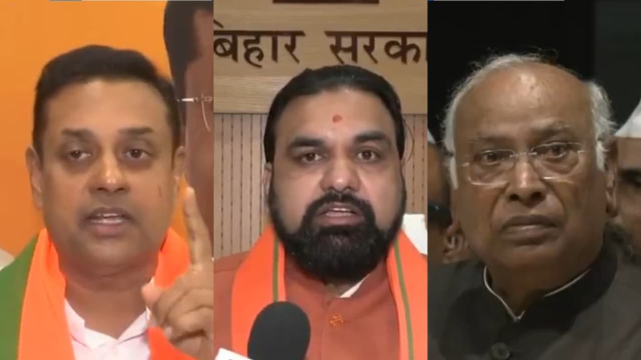 BJP MP Sambit Patra, Bihar CM Samrat Choudhary and Congress President Mallikarjun Kharge (Photo/ANI) BJP MP Sambit Patra, Bihar CM Samrat Choudhary and Congress President Mallikarjun Kharge (Photo/ANI)