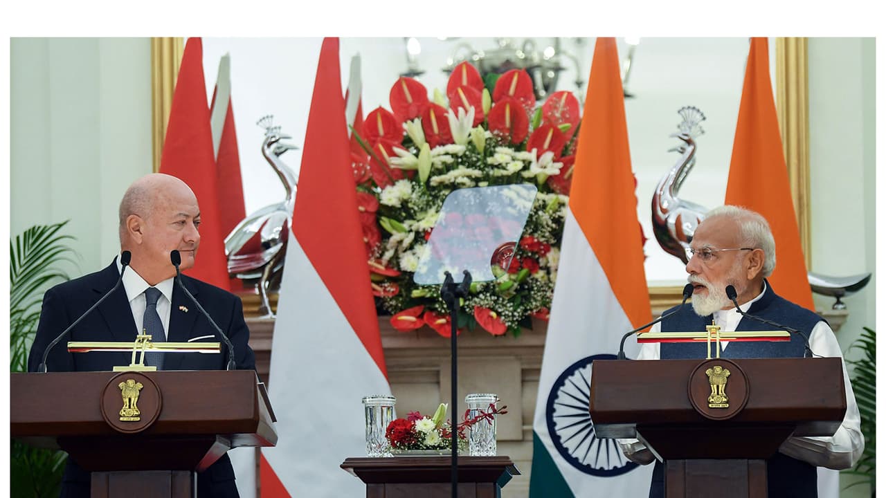 Joint press meet between PM Modi and Federal Chancellor of Austria Christian Stocker at Hyderabad House (Photo/ANI) Joint press meet between PM Modi and Federal Chancellor of Austria Christian Stocker at Hyderabad House (Photo/ANI)