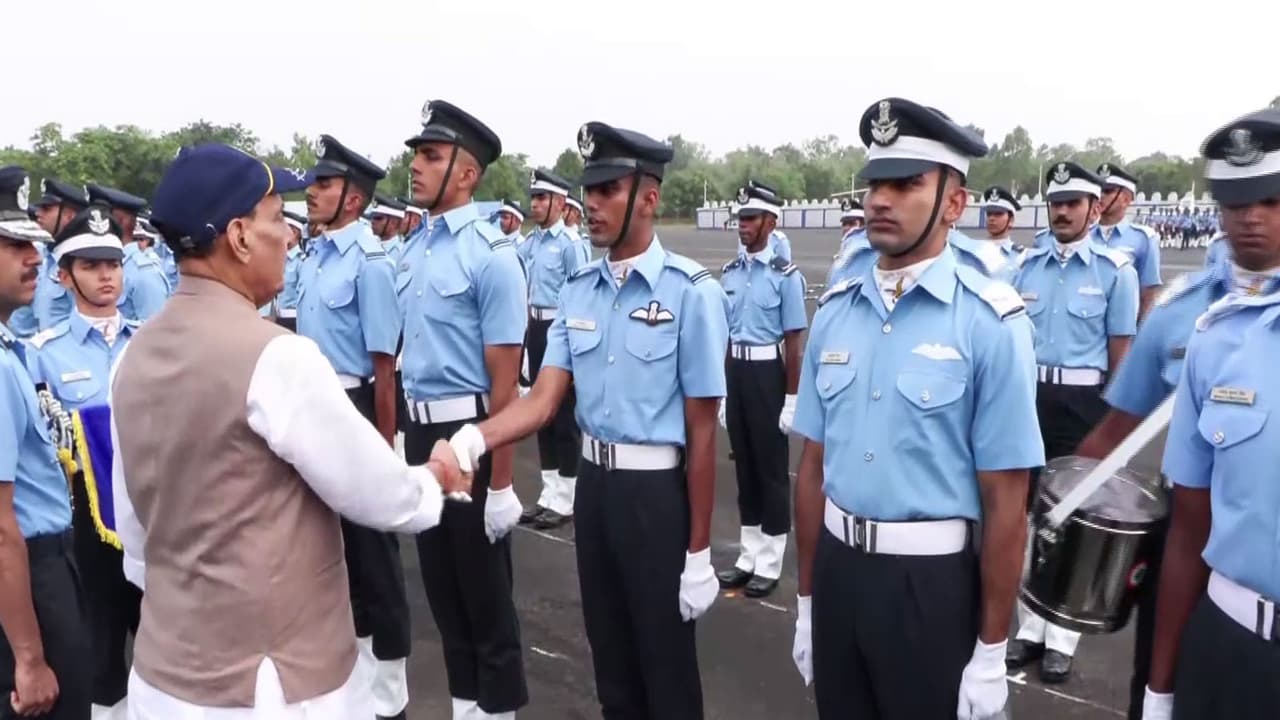 Union Defence Minister Rajnath Singh at the Air Force Academy (Photo/ANI) Union Defence Minister Rajnath Singh at the Air Force Academy (Photo/ANI)