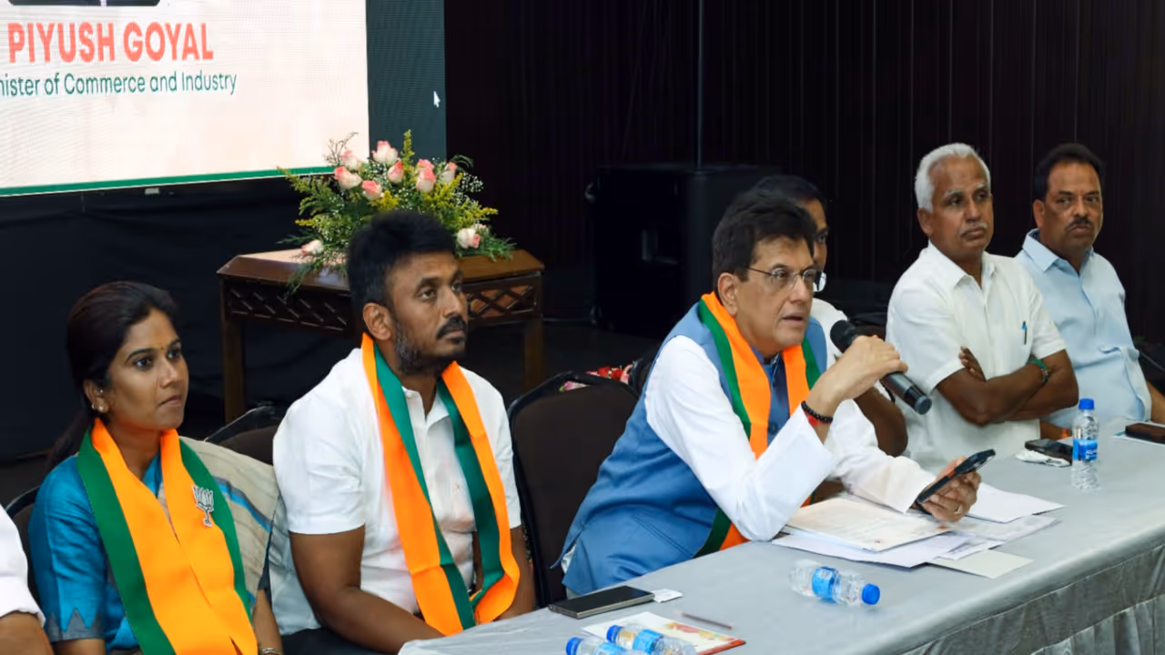 Union Minister Piyush Goyal speaks during an interaction with the business community, in Erode on Friday (Photo/ANI) Union Minister Piyush Goyal speaks during an interaction with the business community, in Erode on Friday (Photo/ANI)