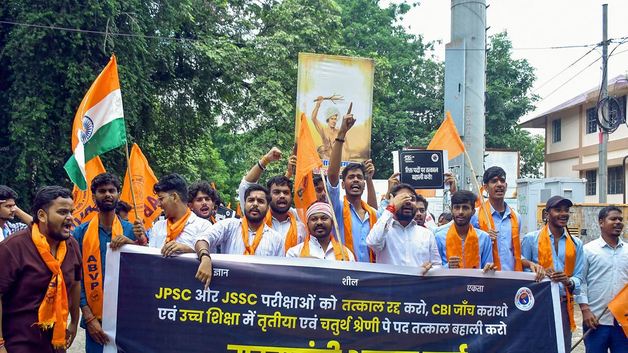 ABVP protest against alleged paper leak of JPSC exam near CM's residence in Ranchi (File Photo/ANI) ABVP protest against alleged paper leak of JPSC exam near CM's residence in Ranchi (File Photo/ANI)