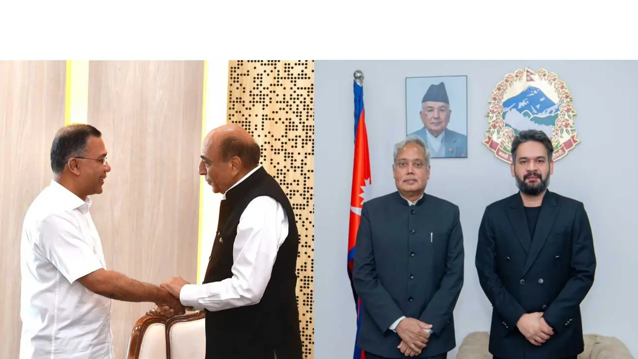 Indian High Commissioner to Bangladesh Dinesh Trivedi meets Bangladesh Prime Minister Tarique Rahman, while Indian Ambassador to Nepal Naveen Srivastava meets Nepal Prime Minister Balendra Shah to discuss strengthening bilateral ties. (Photos: Bangladesh PMO/Nepal PMO) Indian High Commissioner to Bangladesh Dinesh Trivedi meets Bangladesh Prime Minister Tarique Rahman, while Indian Ambassador to Nepal Naveen Srivastava meets Nepal Prime Minister Balendra Shah to discuss strengthening bilateral ties. (Photos: Bangladesh PMO/Nepal PMO)