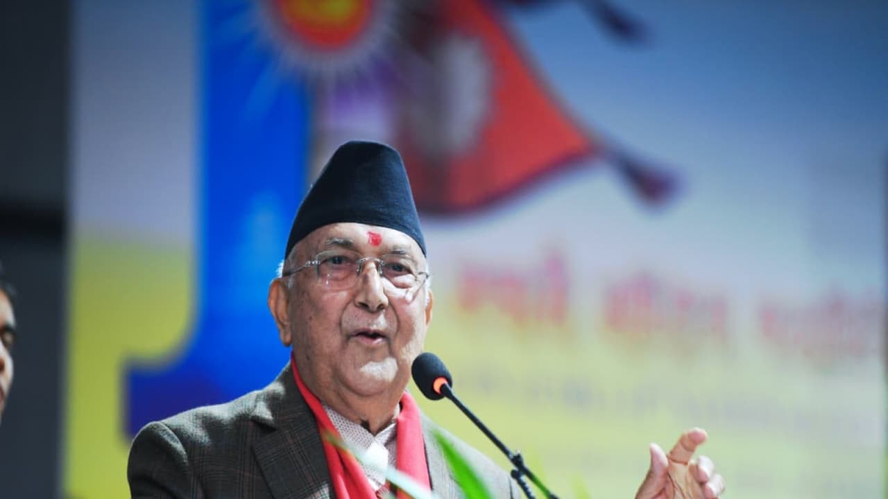 KP Sharma Oli addresses party cadres after being re elected CPN UML chairman in Kathmandu. (Image Source: Oli’s secretariat) KP Sharma Oli addresses party cadres after being re elected CPN UML chairman in Kathmandu. (Image Source: Oli’s secretariat)