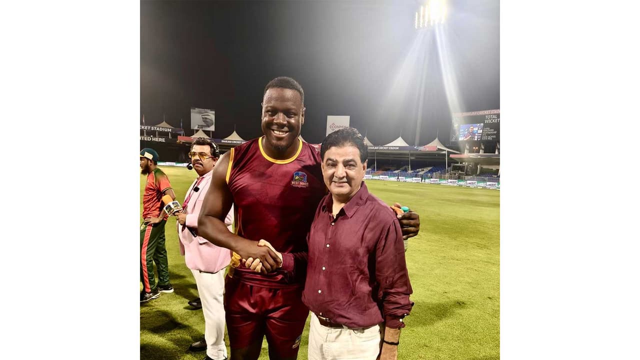 West Indies Champion player Carlos Brathwaite (L) with owner Ajay Sethi. (Photo: ANI) West Indies Champion player Carlos Brathwaite (L) with owner Ajay Sethi. (Photo: ANI)