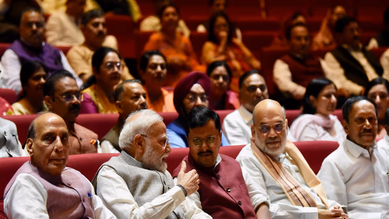 PM Modi, Rajnath Singh, Amit Shah and Nitin Nabin at NDA Mangal Milan meeting (Photo/ANI) PM Modi, Rajnath Singh, Amit Shah and Nitin Nabin at NDA Mangal Milan meeting (Photo/ANI)