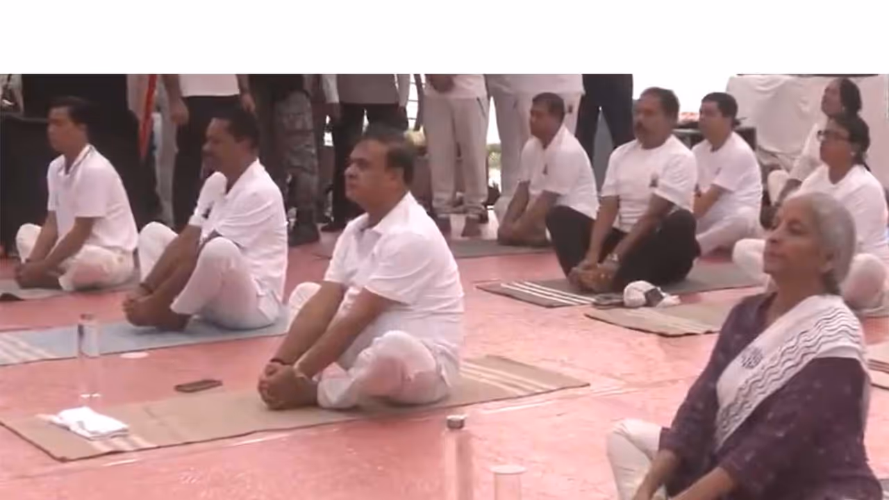 Finance Minister Nirmala Sitharaman and Assam Chief Minister Himanta Biswa Sarma participated in yoga sessions on International Yoga Day. (Photo/ANI) Finance Minister Nirmala Sitharaman and Assam Chief Minister Himanta Biswa Sarma participated in yoga sessions on International Yoga Day. (Photo/ANI)