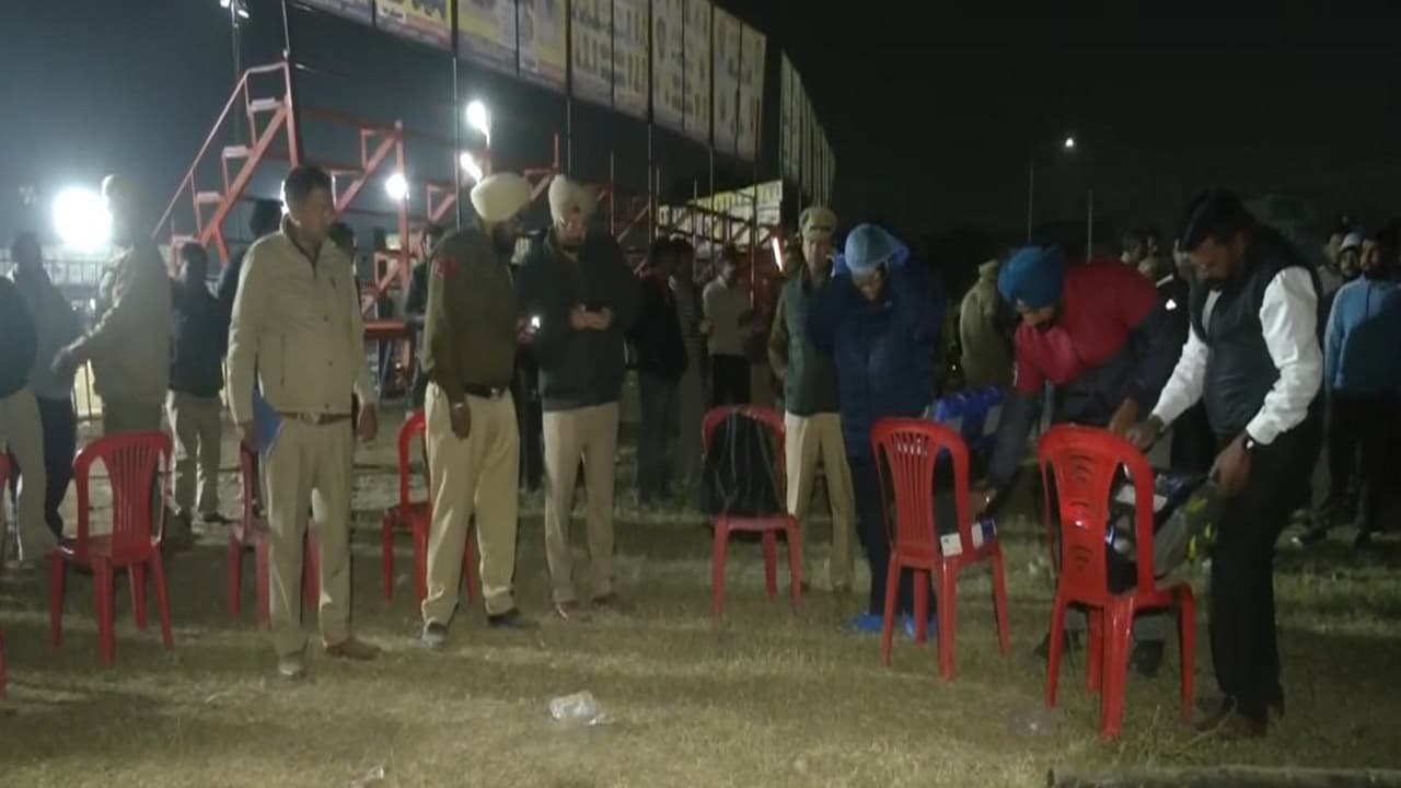 Punjab Police collection proofs from Kabaddi field after the death of player in Mohali. (Photo/ANI) Punjab Police collection proofs from Kabaddi field after the death of player in Mohali. (Photo/ANI)