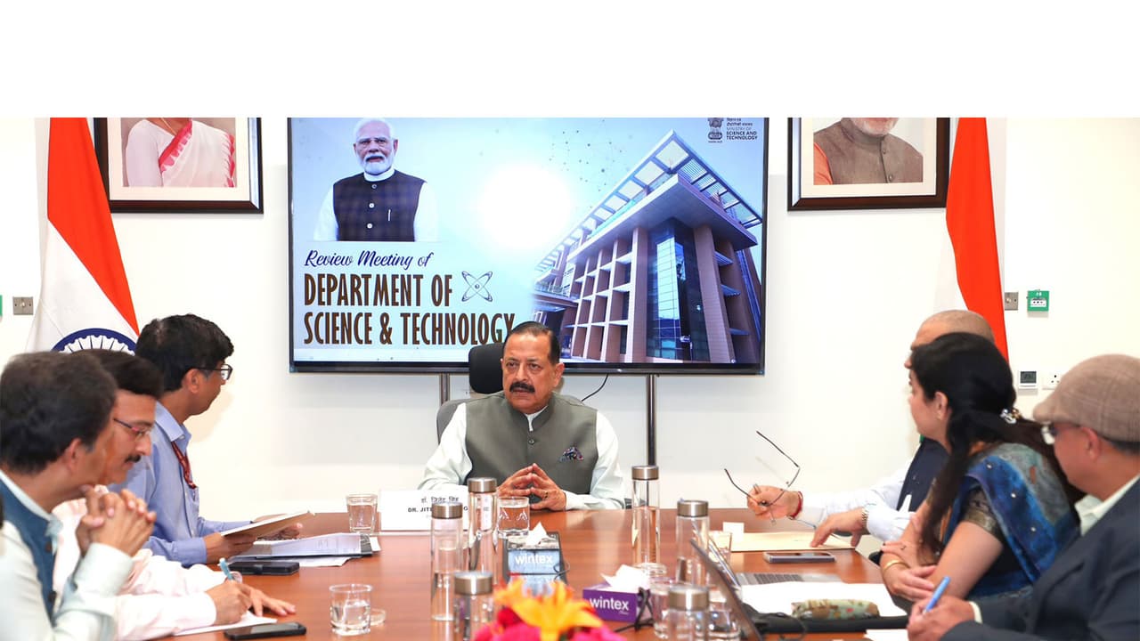 Union Minister Jitendra Singh holds Review meeting of Department of Science and Technology (Photo/X/@DrJitendraSingh) Union Minister Jitendra Singh holds Review meeting of Department of Science and Technology (Photo/X/@DrJitendraSingh)