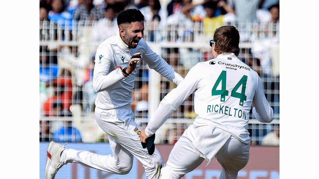 Keshav Maharaj celebrating (Photo: ANI) Keshav Maharaj celebrating (Photo: ANI)