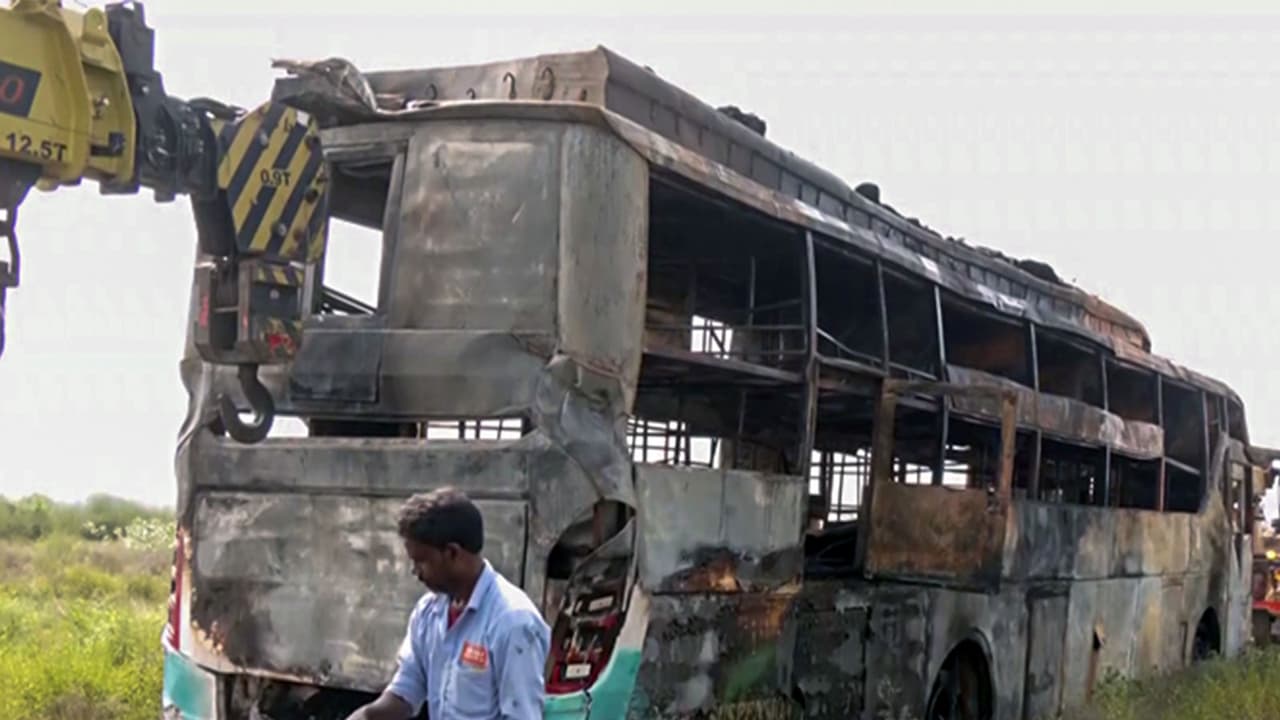 Visual from the site of Greater Noida bus fire incident (File photo/ANI) Visual from the site of Greater Noida bus fire incident (File photo/ANI)