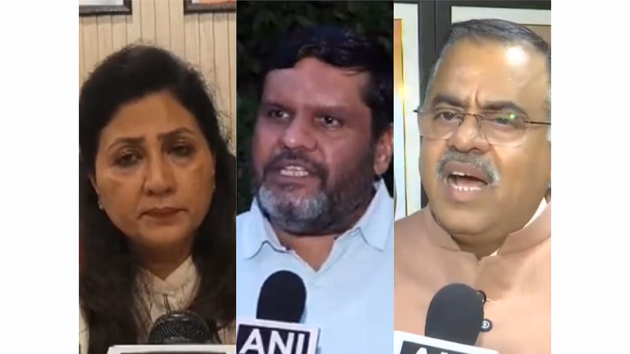 BJP MLA Shikha Roy, BJP leader Gaurav Vallabh and BJP leader Tarun Chugh (Photo/ANI) BJP MLA Shikha Roy, BJP leader Gaurav Vallabh and BJP leader Tarun Chugh (Photo/ANI)