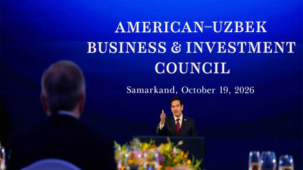 US Secretary of State Marco Rubio addresses the American–Uzbek Business & Investment Council in Samarkand (Photo/X@USAmbIndia) US Secretary of State Marco Rubio addresses the American–Uzbek Business & Investment Council in Samarkand (Photo/X@USAmbIndia)